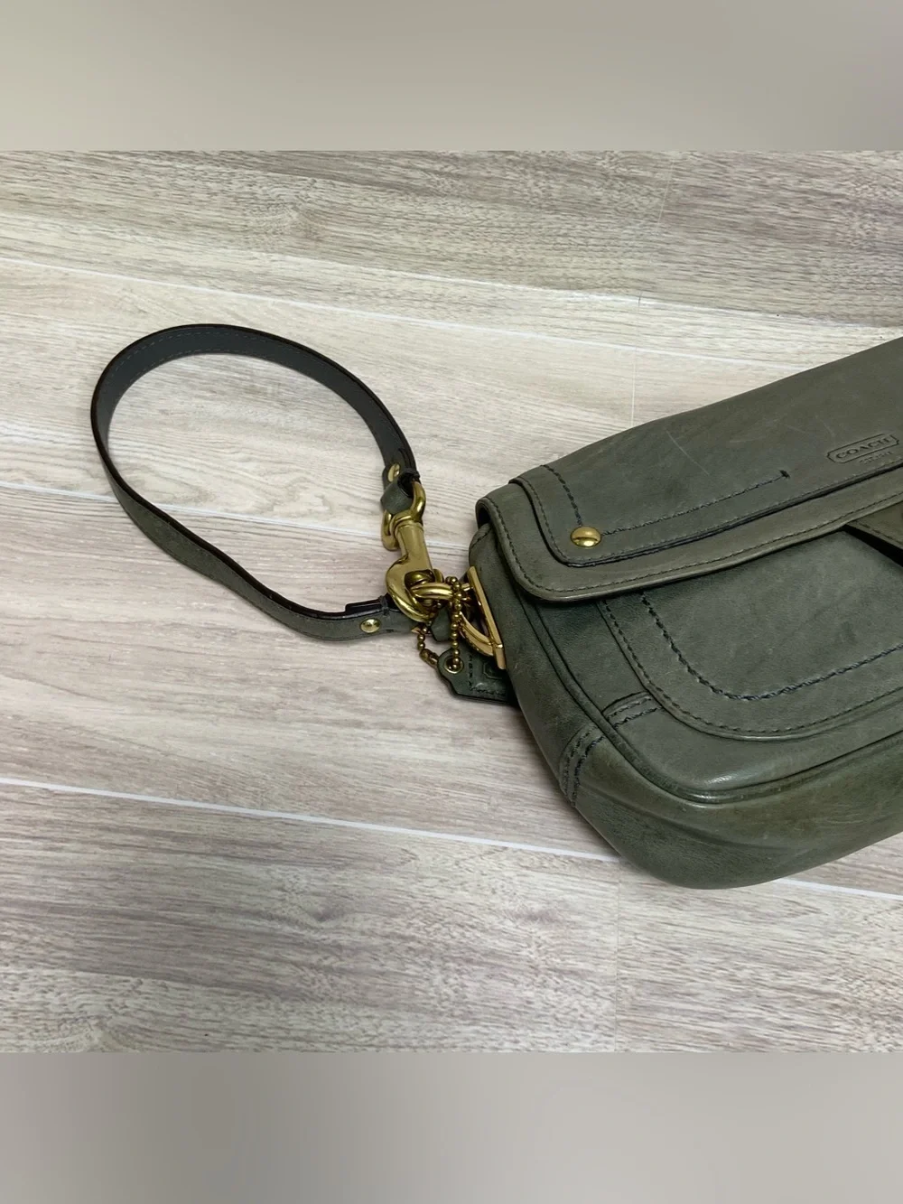 Coach Vintage Y2K Legacy Mini Shoulder Bag Wristlet Olive Green Leather